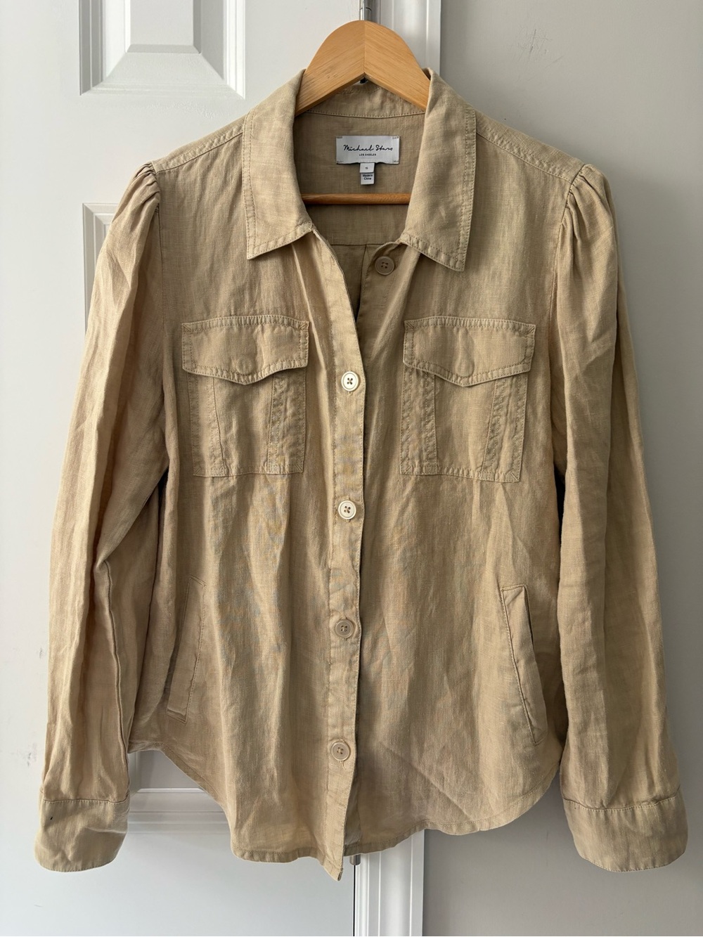 Michel Stars Tan Button-Front Linen Shirt Jacket
